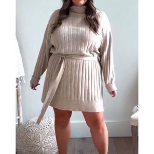 NWT Arula Cowl Neck Oversized  Oatmeal Wool Blend Sweater Dress 2X Women's